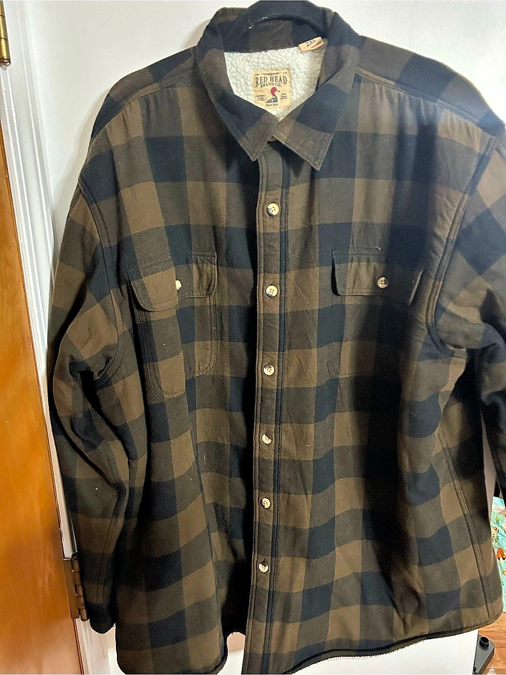 RedHead Plaid Sherpa-Lined Shirt Jacket in Brown & Black Size 2XL